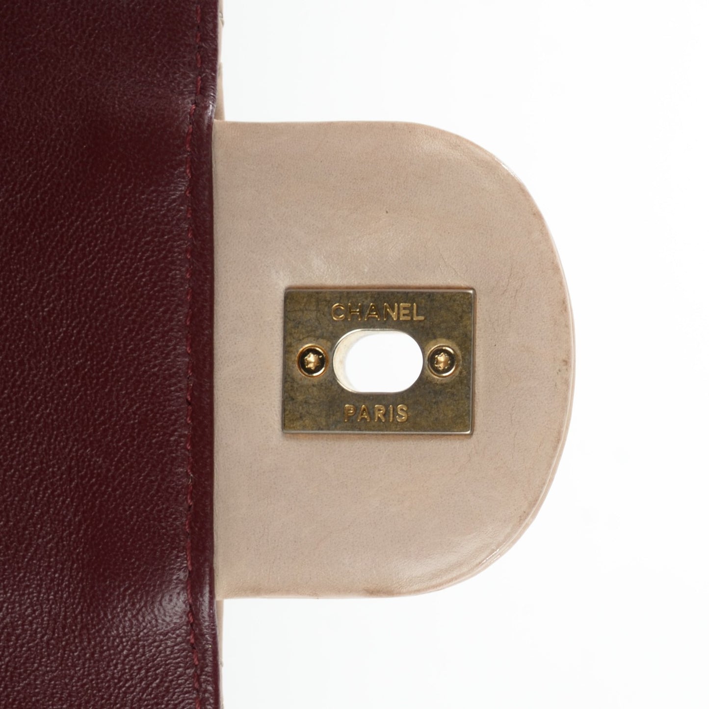 Glazed Calfskin Quilted Jumbo Clams Pocket Flap Beige