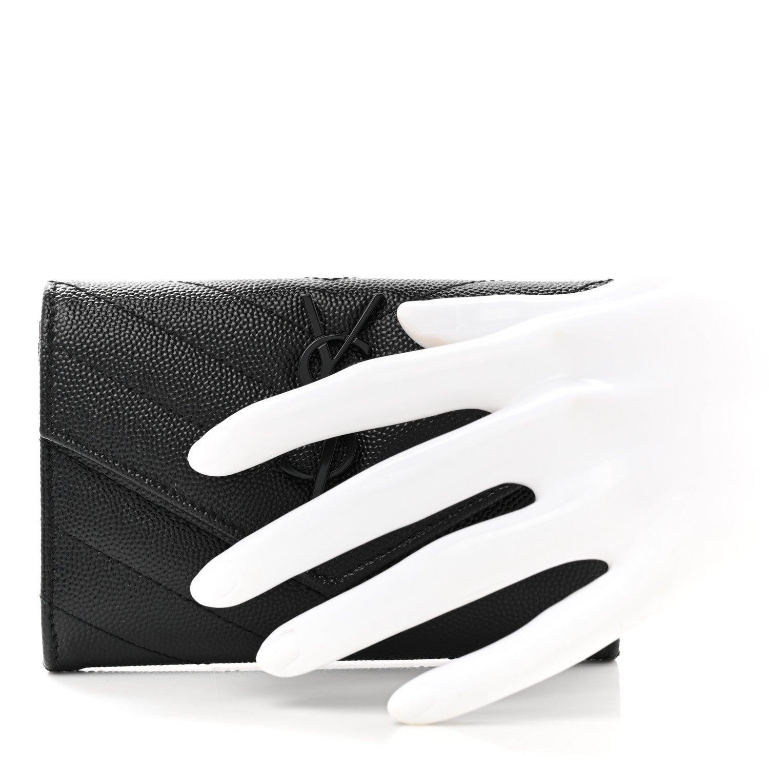 Saint Laurent Grain De Poudre Matelasse Chevron Small Monochome Monogram Envelope Wallet Black 2 of 7