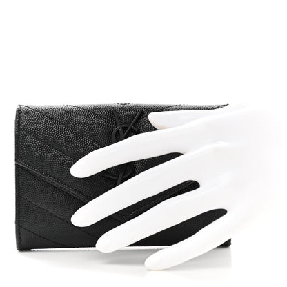 Saint Laurent Grain De Poudre Matelasse Chevron Small Monochome Monogram Envelope Wallet Black 2 of 7