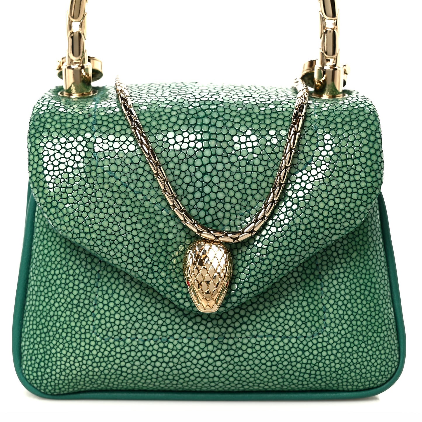 Galuchat Serpenti Reverse Micro Top Handle Emerald Green