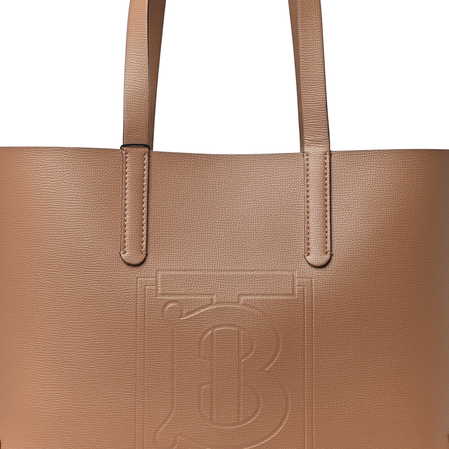 Calfskin TB Motif Embossed Medium Tote Camel