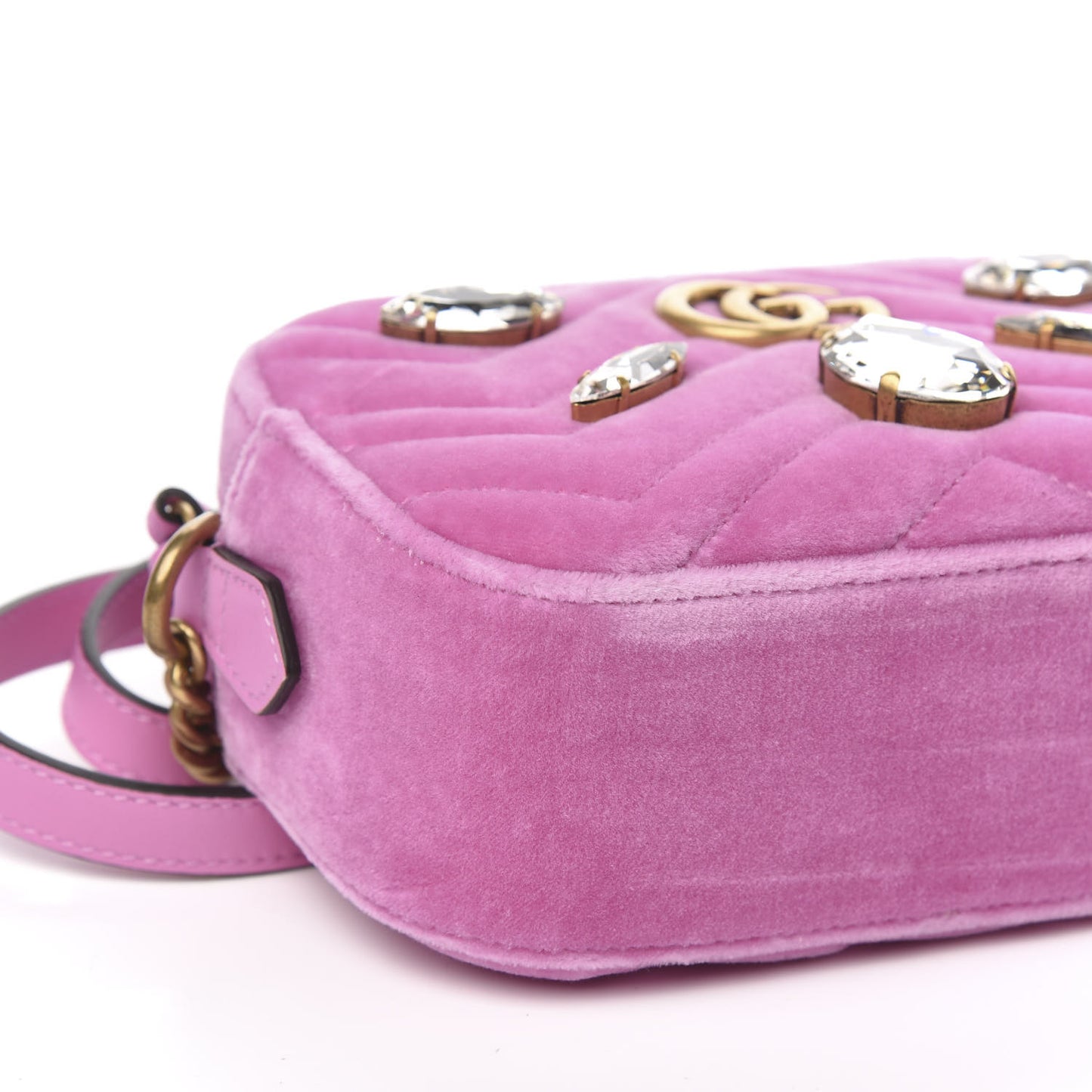 Velvet Matelasse Marquise Crystals Mini GG Marmont Chain Shoulder Bag Malva