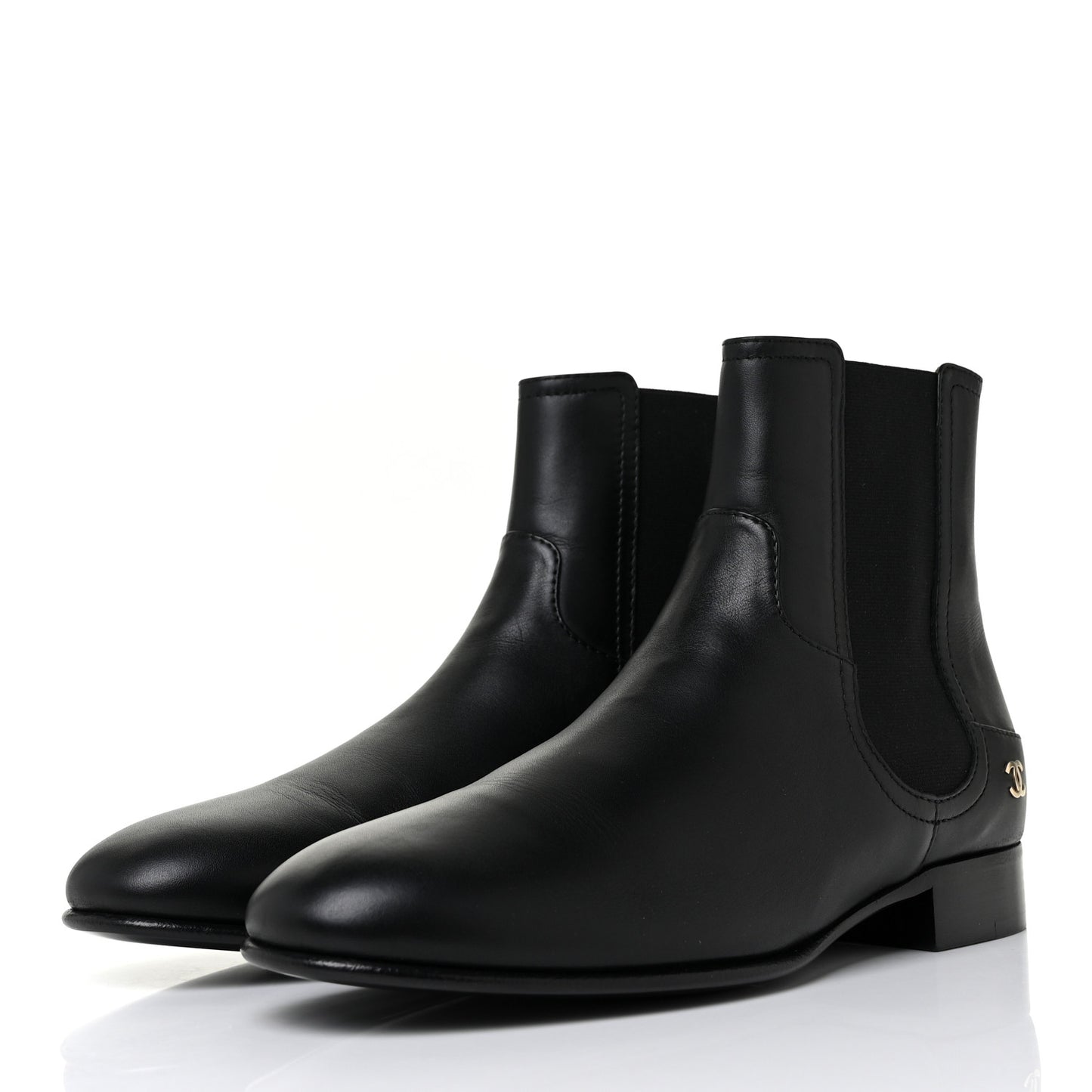 Calfskin Elastic Short Boots 40 Black