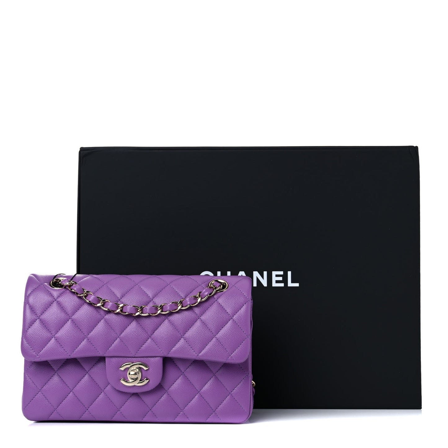 Caviar Quilted Small Double Flap Purple