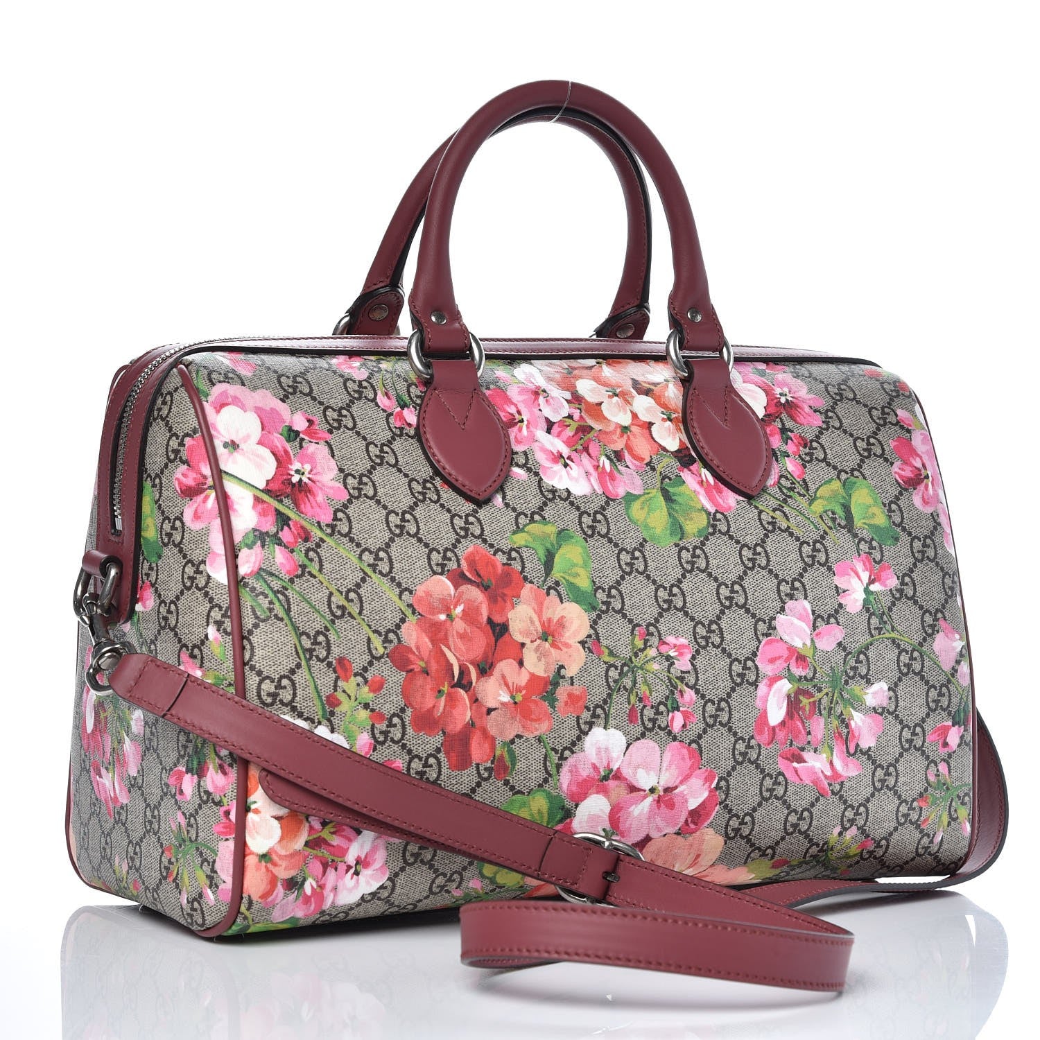 Gucci GG Supreme Monogram Blooms Medium Boston Beige Multicolor Dry Rose 3 of 7