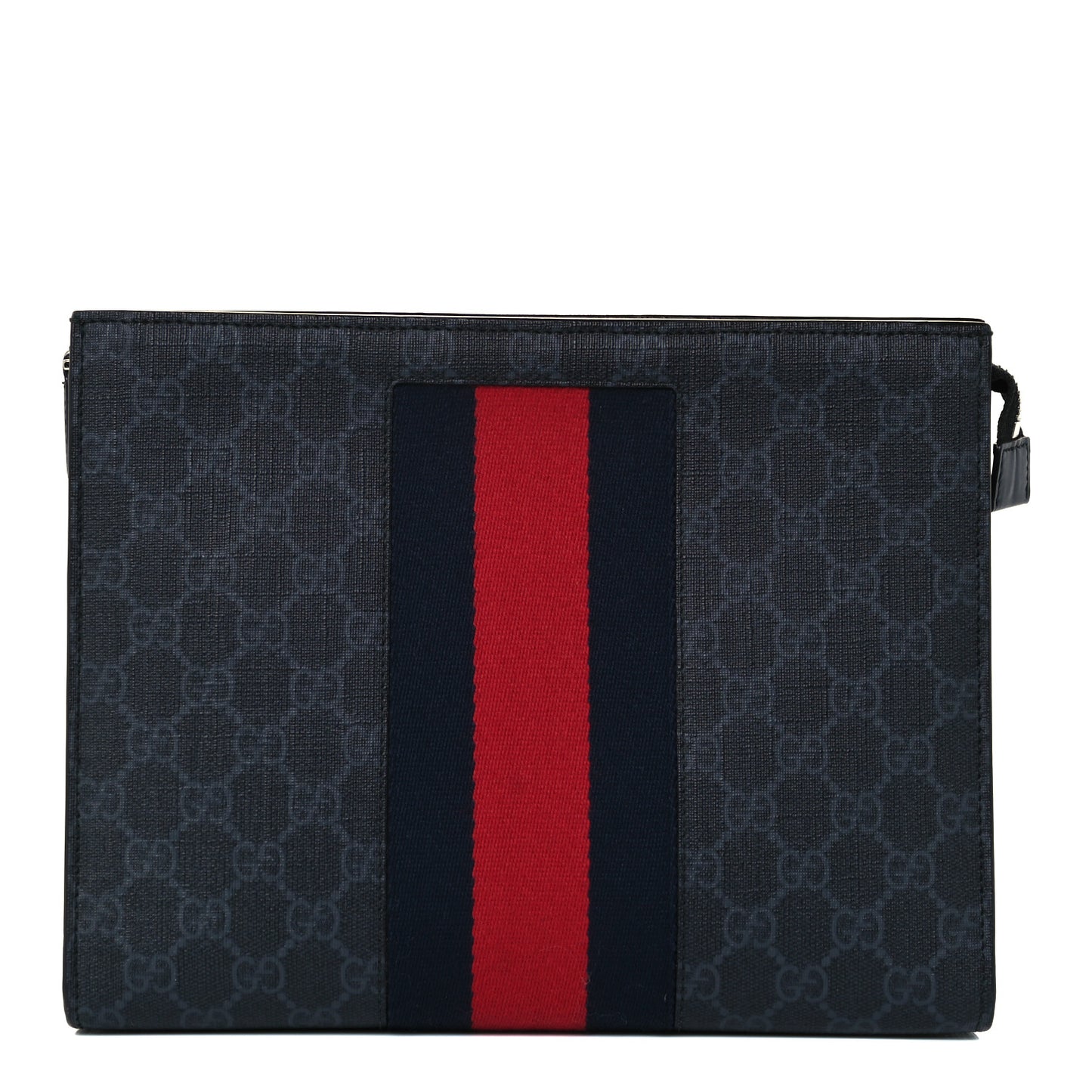 GG Supreme Monogram Selleria Calfskin Web New Web Cosmetic Case Black