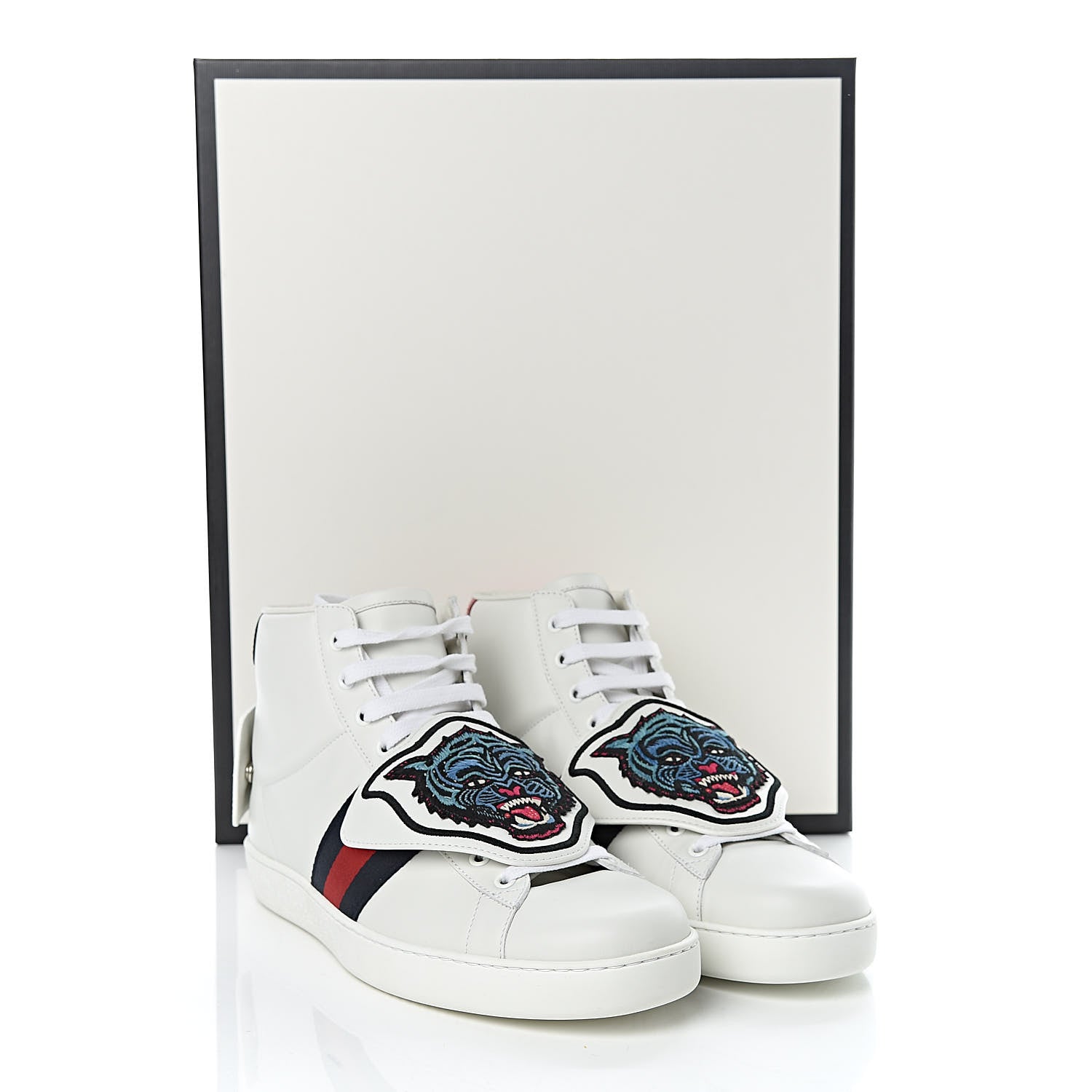 Gucci Calfskin Ayers Embroidered Web Mens Ace Removable Patches High Top Sneakers 10 White 9 of 9