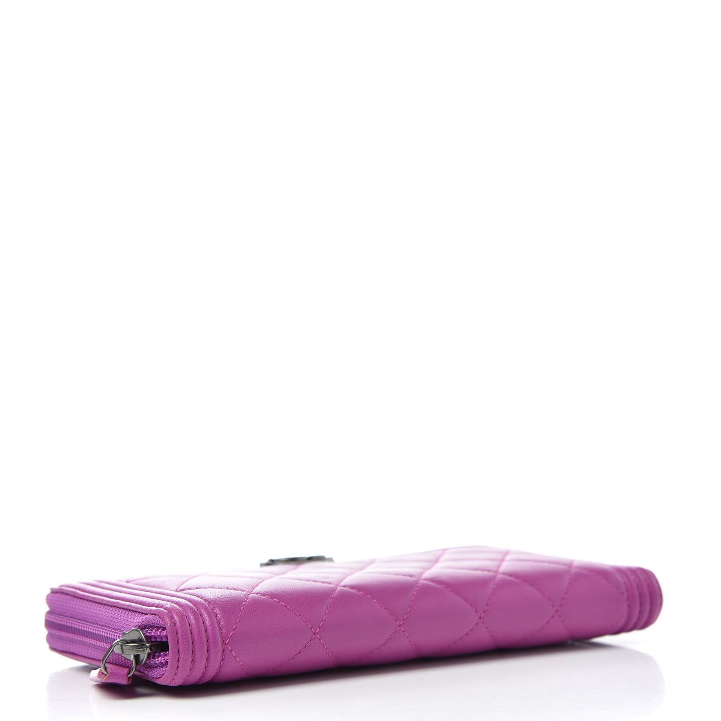 Lambskin Quilted Boy Zip Wallet Fuchsia