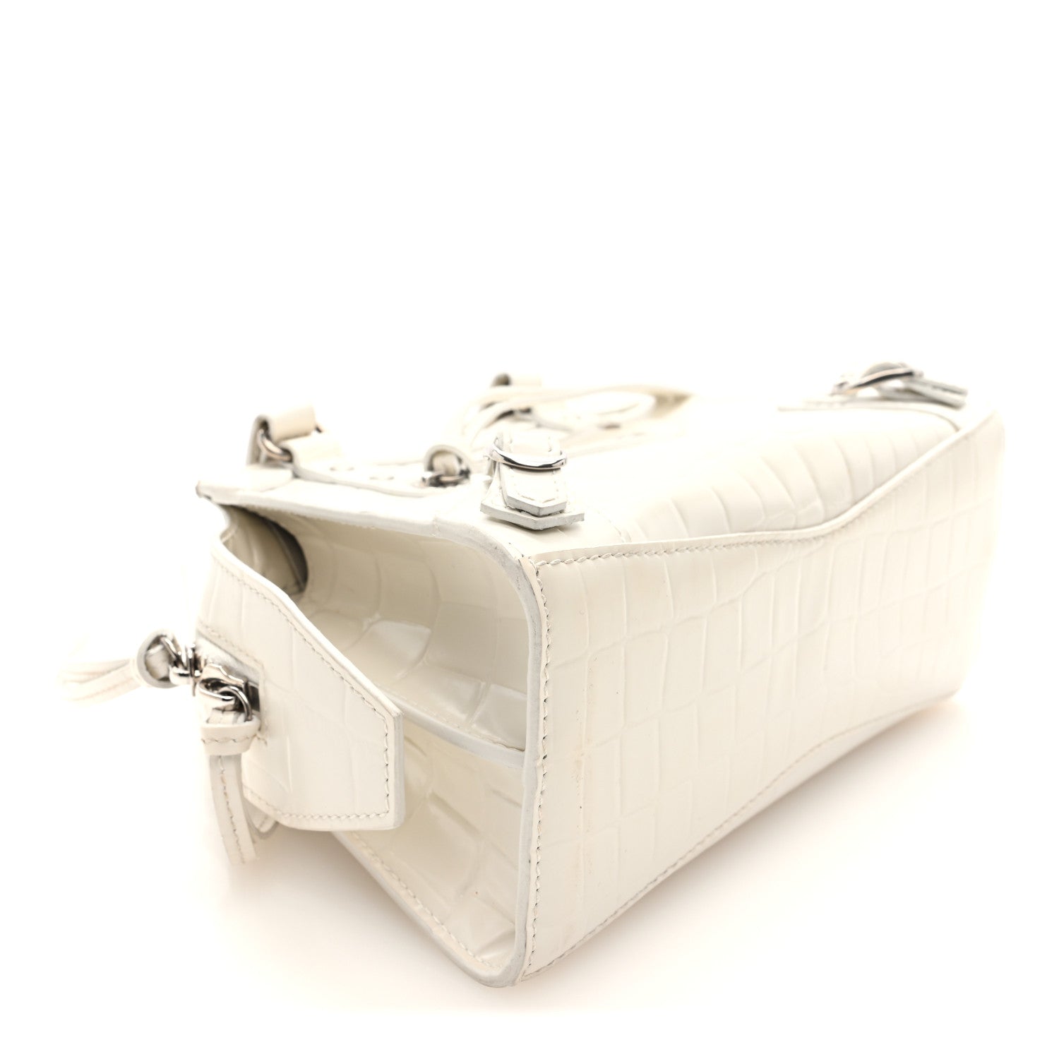 Balenciaga Semi Shiny Calfskin Crocodile Embossed Neo Classic Silver Hardware Mini City White 4 of 10