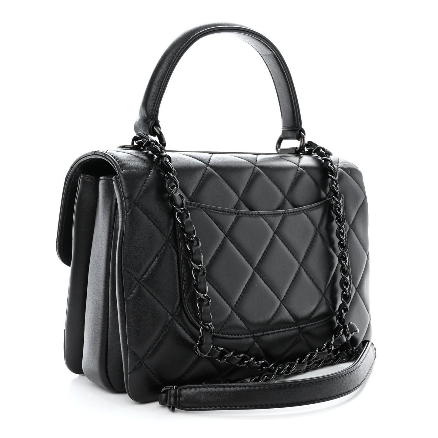 Lambskin Quilted Small Trendy CC Dual Handle Flap Bag So Black