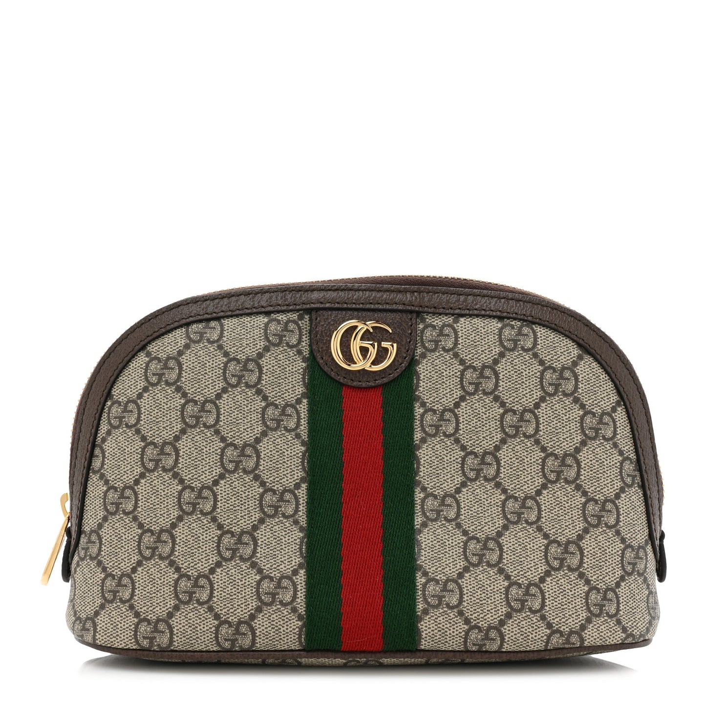 GG Supreme Monogram Textured Calfskin Web Large Ophidia Cosmetic Case Beige Ebony New Acero