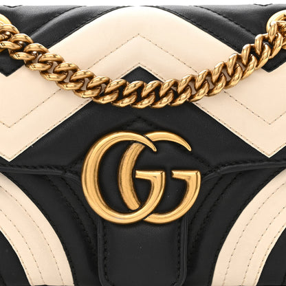 Gucci Calfskin Matelasse Mini GG Marmont Shoulder Bag Black White 8 of 10