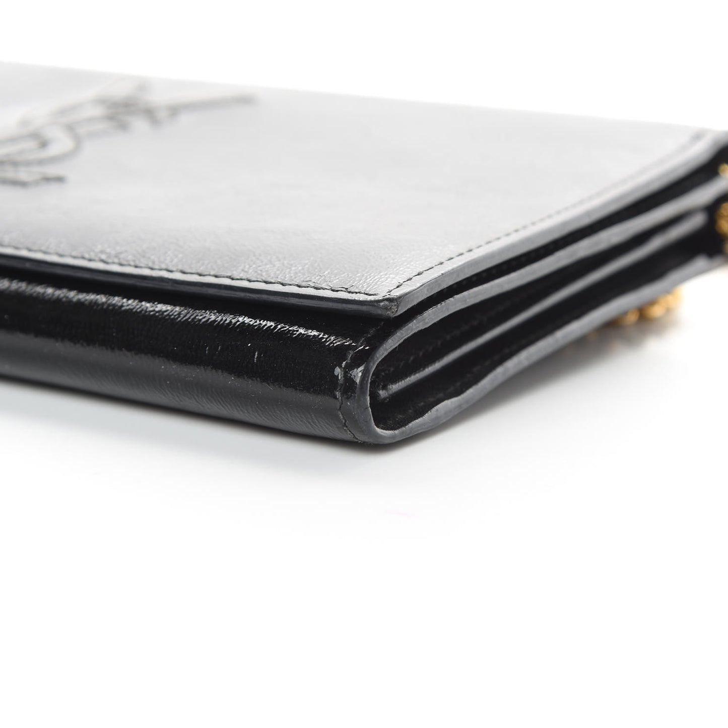 Textured Patent Belle de Jour Chain Clutch Black