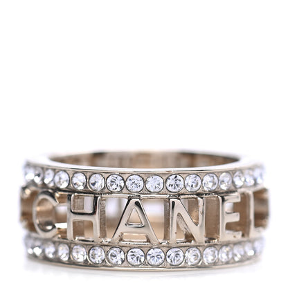 Chanel Metal Crystal Bow-tiful CC Logo Ring 52 Gold 1 of 3