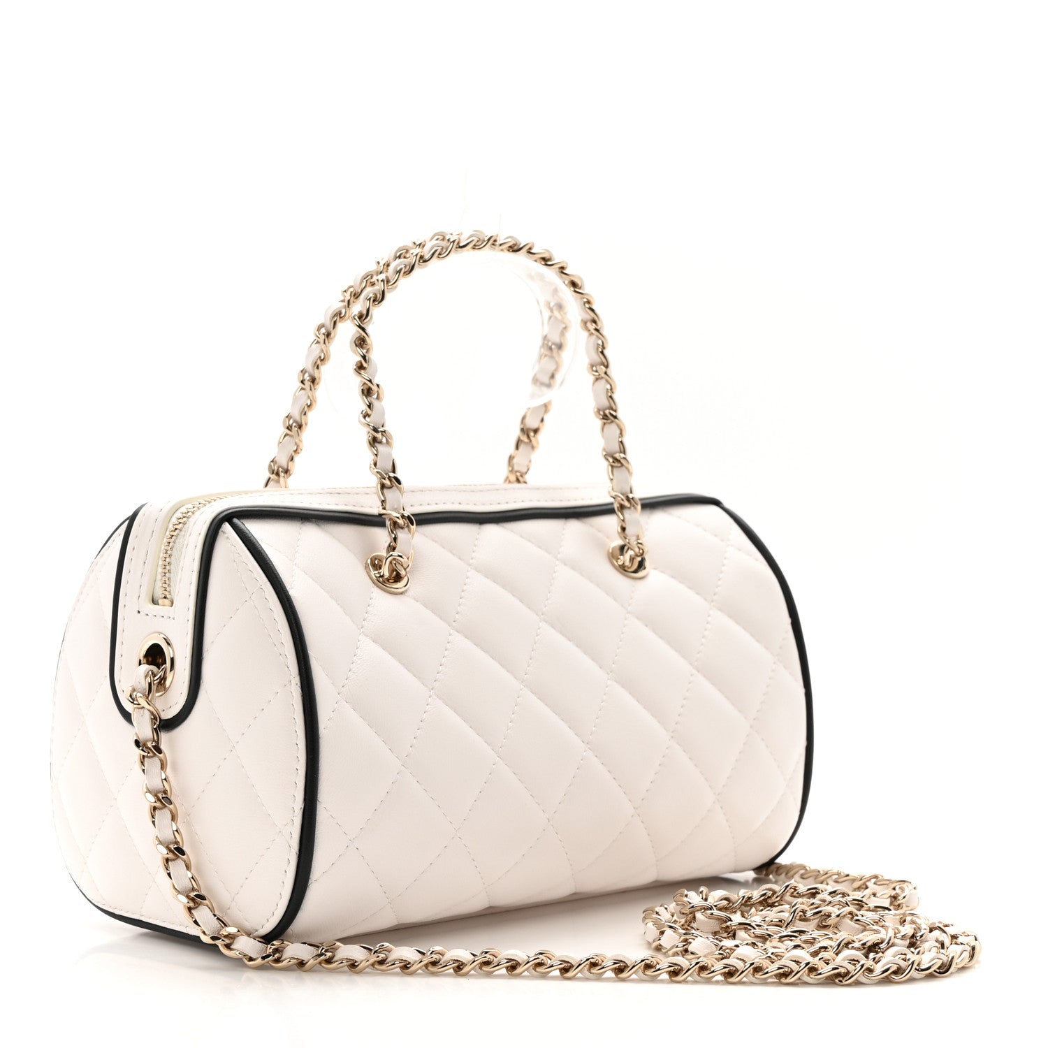 Chanel Lambskin Quilted Barrel Clutch With Chain White 3 of 11