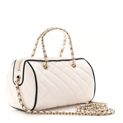 Chanel Lambskin Quilted Barrel Clutch With Chain White 3 of 11