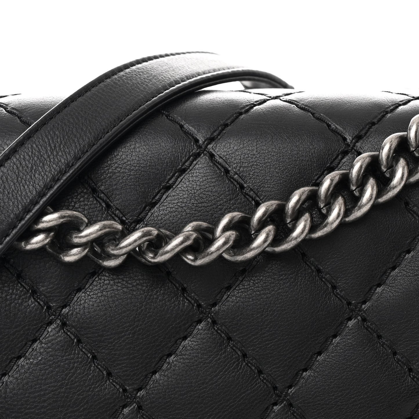 Calfskin Double Stitch Large Boy Flap Black