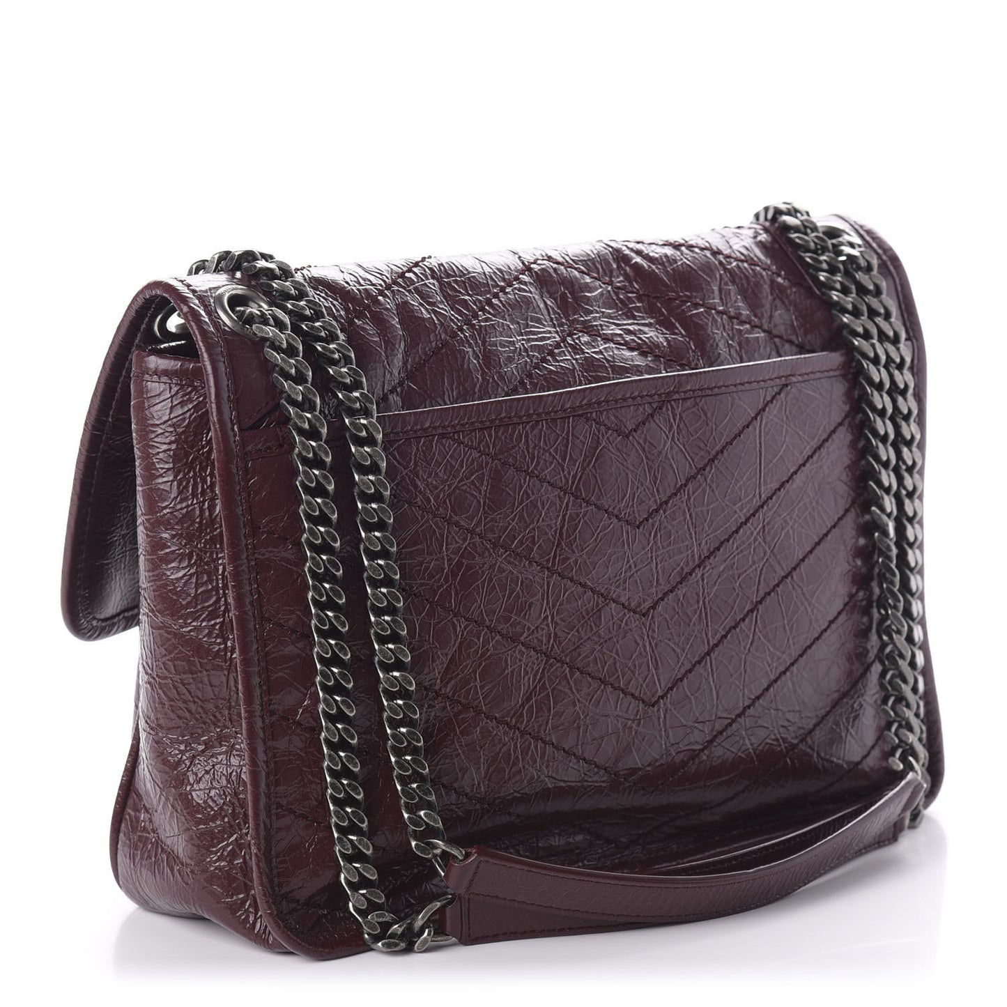 Crinkled Calfskin Matelasse Monogram Medium Niki Chain Satchel Burgundy