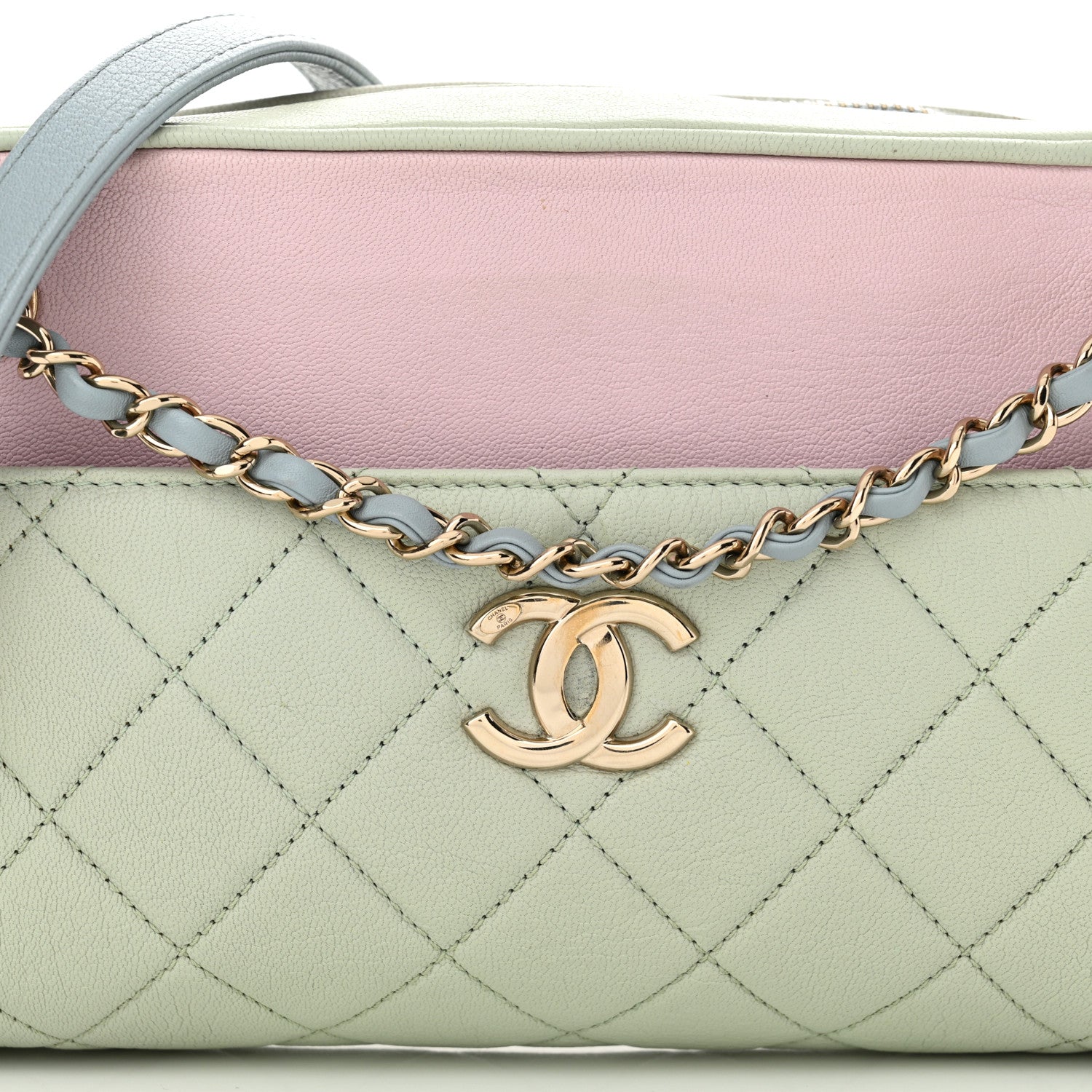 Chanel Goatskin Quilted Tri-Color Small In & Out Camera Case Green Blue Pink 9 of 12