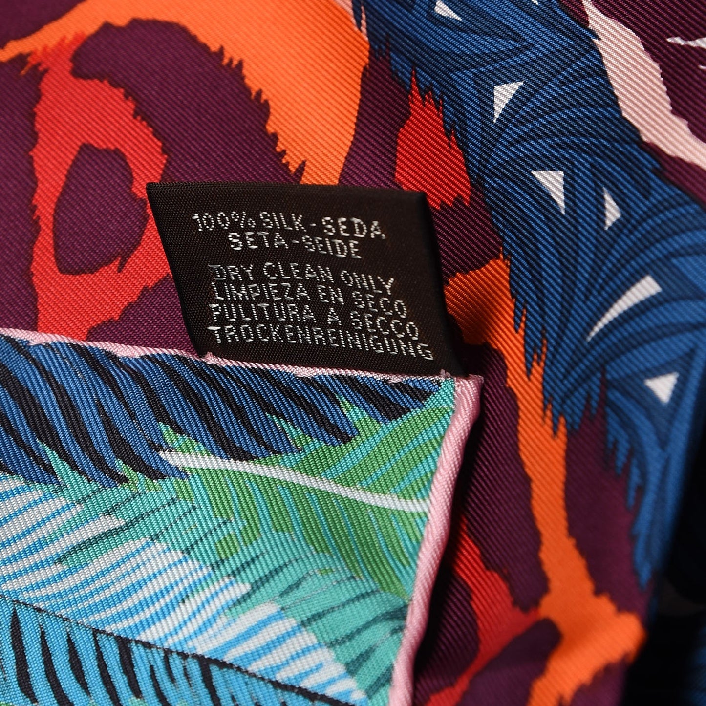 Silk Jaguar Quetzal Scarf 90 Turquoise Orange Vert