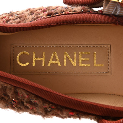 Chanel Wool Tweed Mary Jane Flats 37 Brown Red Dark Blue 8 of 10