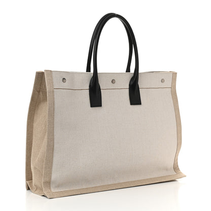 Saint Laurent Linen Calfskin Rive Gauche Tote Optic White 2 of 9