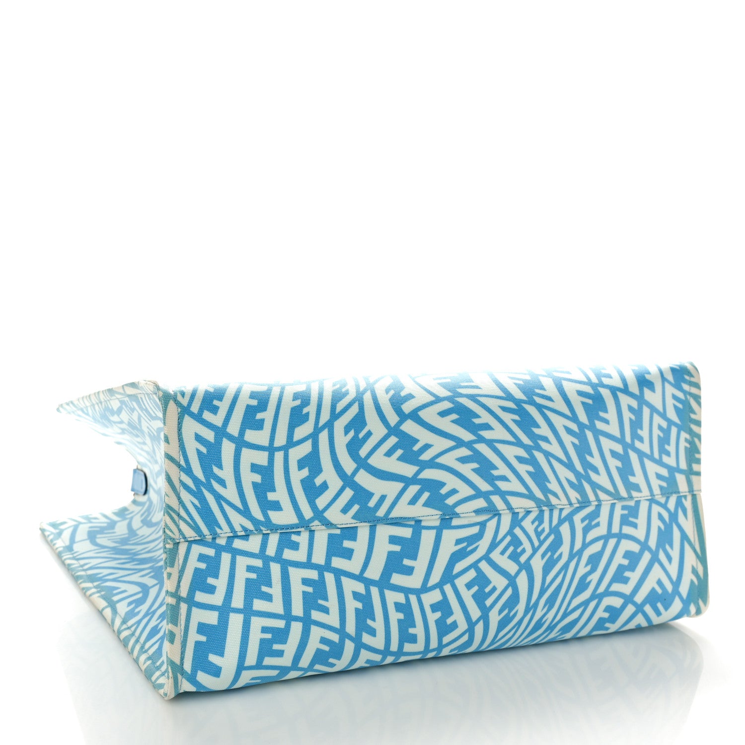 Fendi X SARAH COLEMAN Glazed Canvas Vitello King FF Vertigo Shopping Tote Bag Cyber Blue White 4 of 12