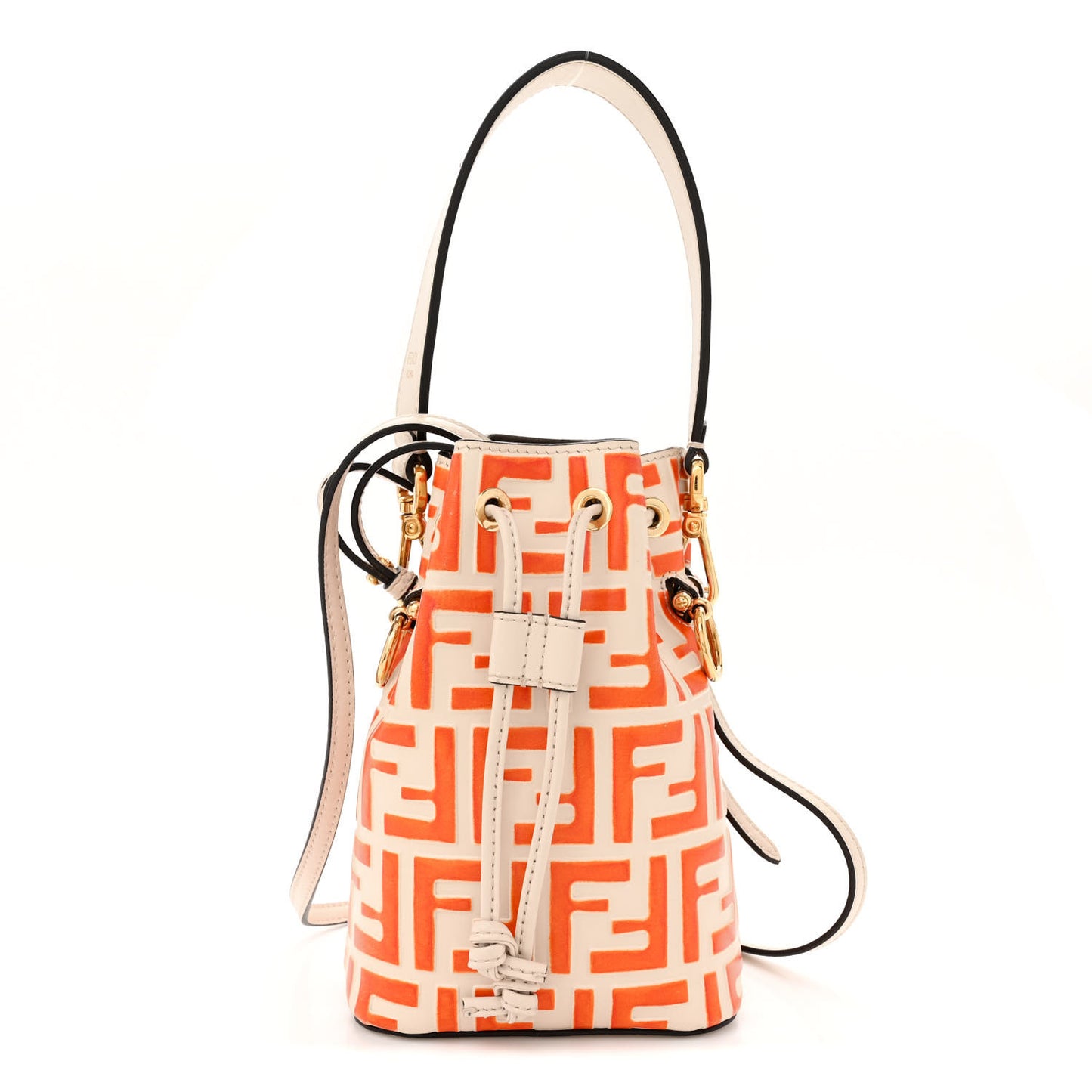 Vitello Liberty F is Fendi Bi-Color FF 1974 Embossed Mini Mon Tresor Bucket Bag Camelia Aranciata