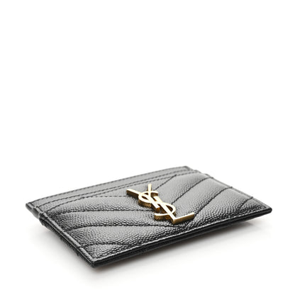 Saint Laurent Grain De Poudre Matelasse Chevron Monogram Credit Card Case Black 4 of 7