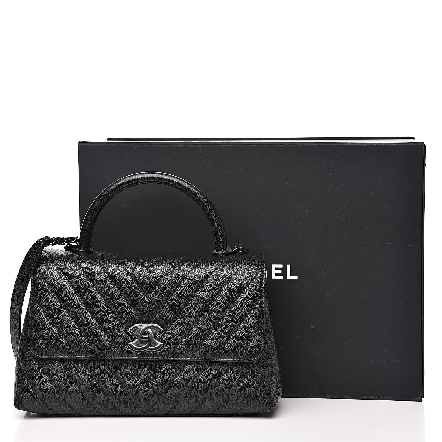 Chanel Caviar Chevron Quilted Small Coco Handle Flap Black 11 of 11