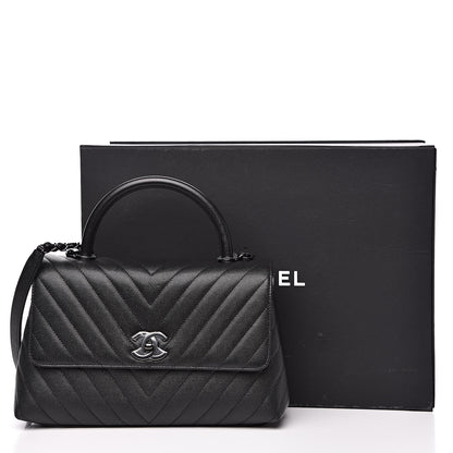 Chanel Caviar Chevron Quilted Small Coco Handle Flap Black 11 of 11