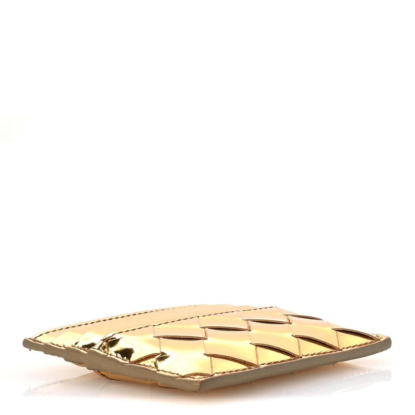 Mirror Laminated Nappa Intrecciato Card Holder Gold