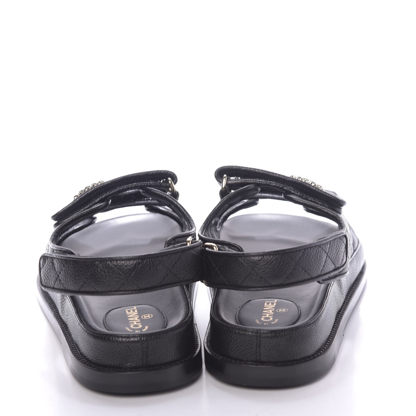 Grained Calfskin Velcro Dad Sandals 39 Black