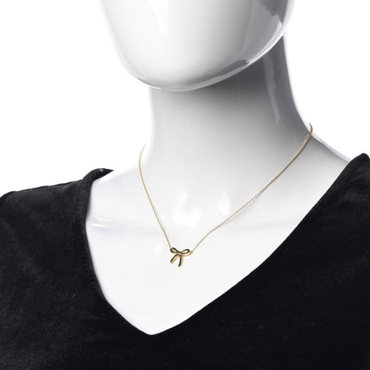 Tiffany 18K Yellow Gold Mini Bow Pendant Necklace 2 of 7