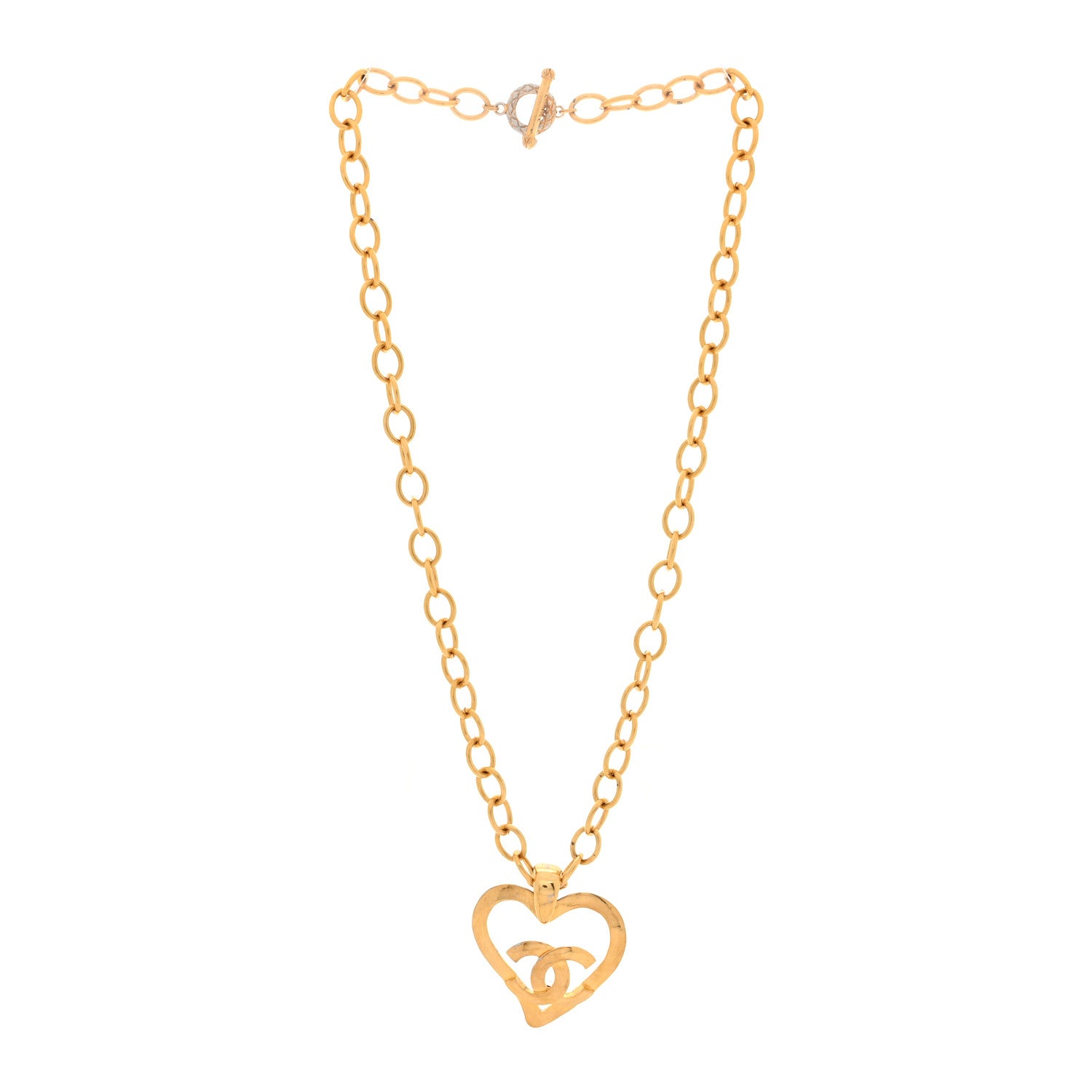 Chanel CC Heart Chain Pendant Necklace Gold 3 of 5