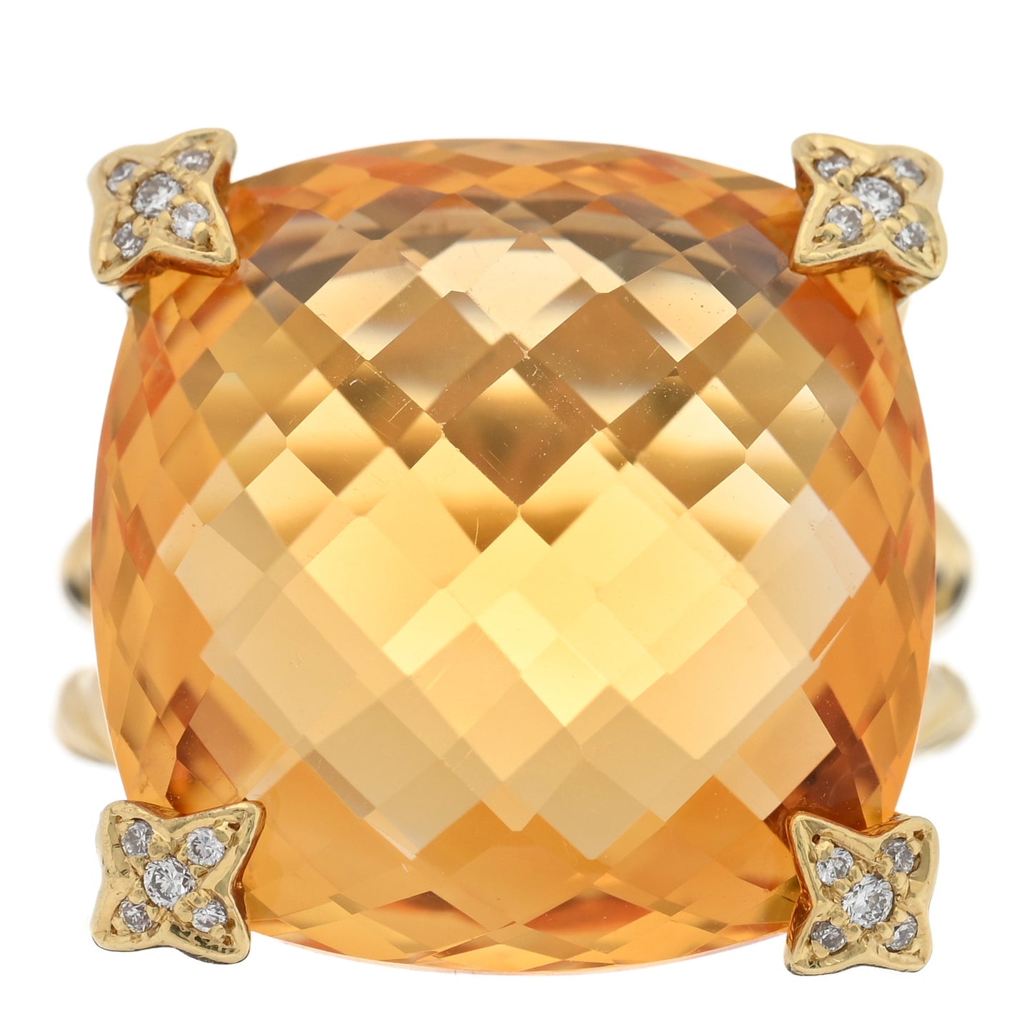 18K Yellow Gold Diamond Citrine 20mm Cushion On Point Ring 60 9