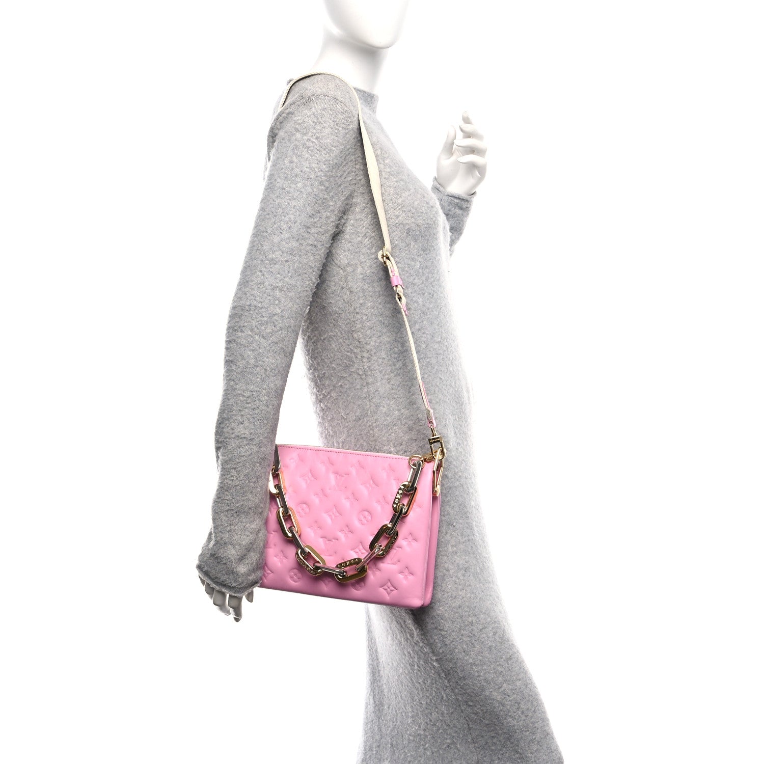 Louis Vuitton Lambskin Embossed Monogram Coussin PM Rose Bonbon 2 of 12