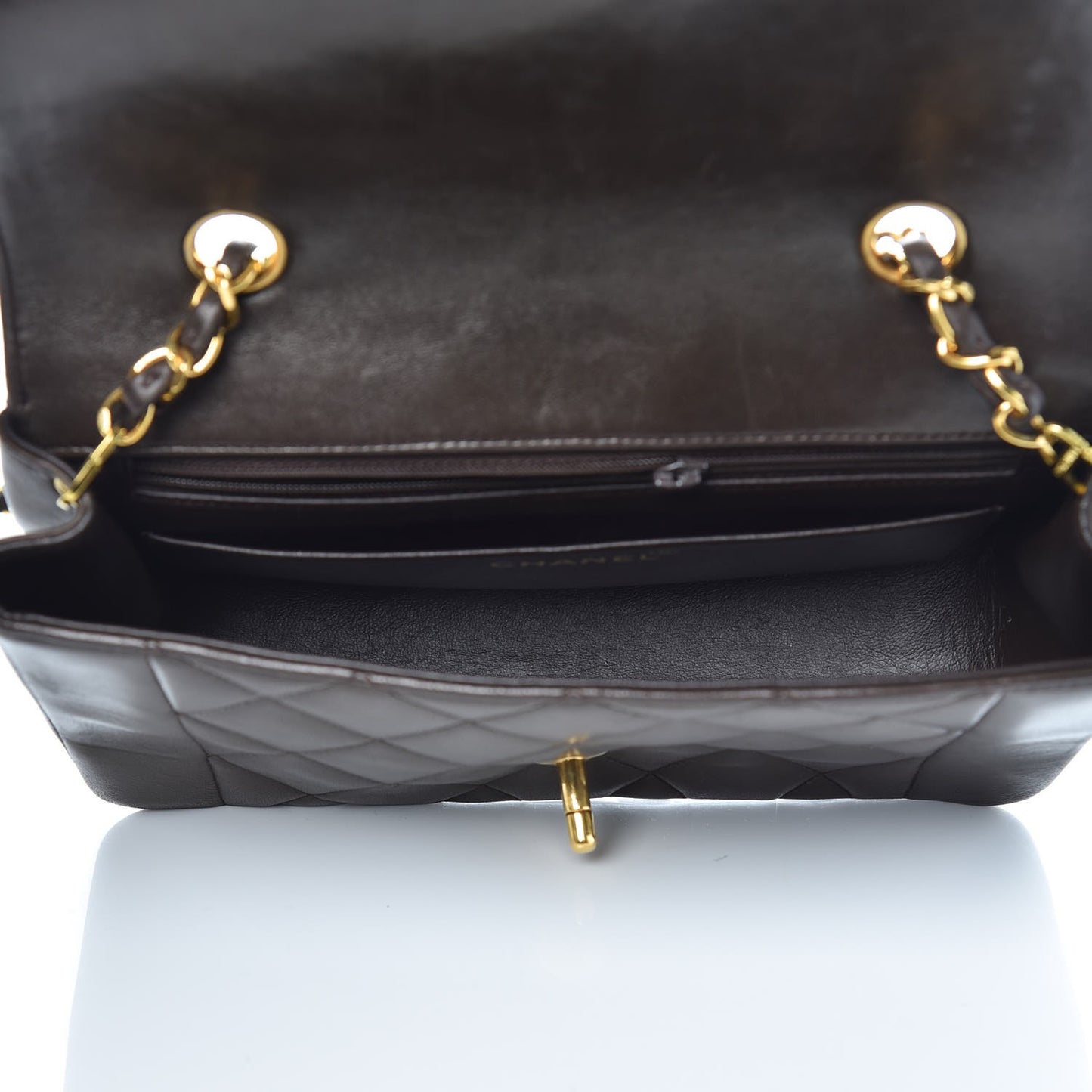 Lambskin Quilted Small Single Flap Brown