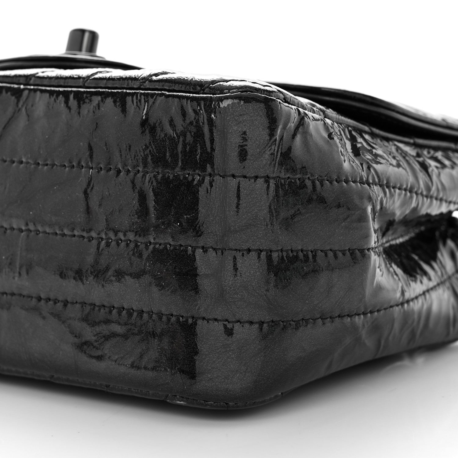 Chanel Metallic Crumpled Calfskin Chevron Quilted Mini Square Flap Black 10 of 11