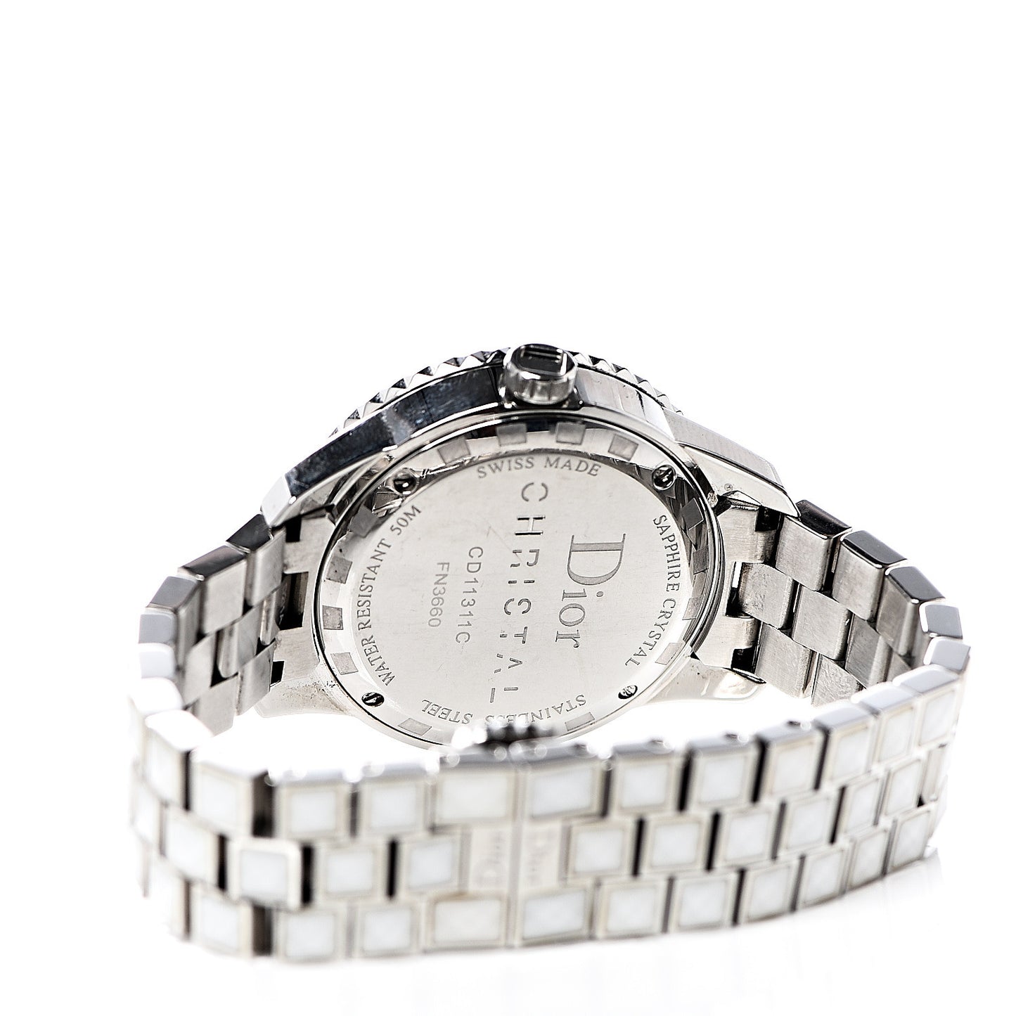 Stainless Steel Diamond Bezel Sapphire 33mm Christal Quartz Watch White