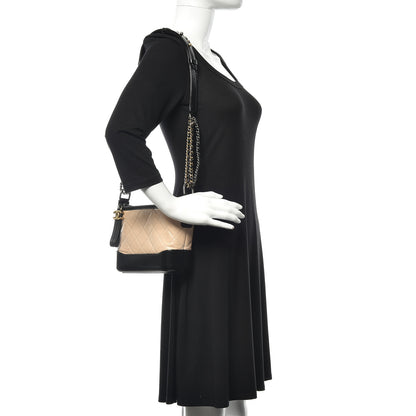 Chanel Aged Calfskin Quilted Small Gabrielle Hobo Beige Black 2 of 12