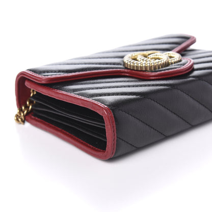 Gucci Vintage Effect Calfskin Matelasse Diagonal Torchon GG Marmont Chain Wallet Black Romantic Cherry 6 of 9