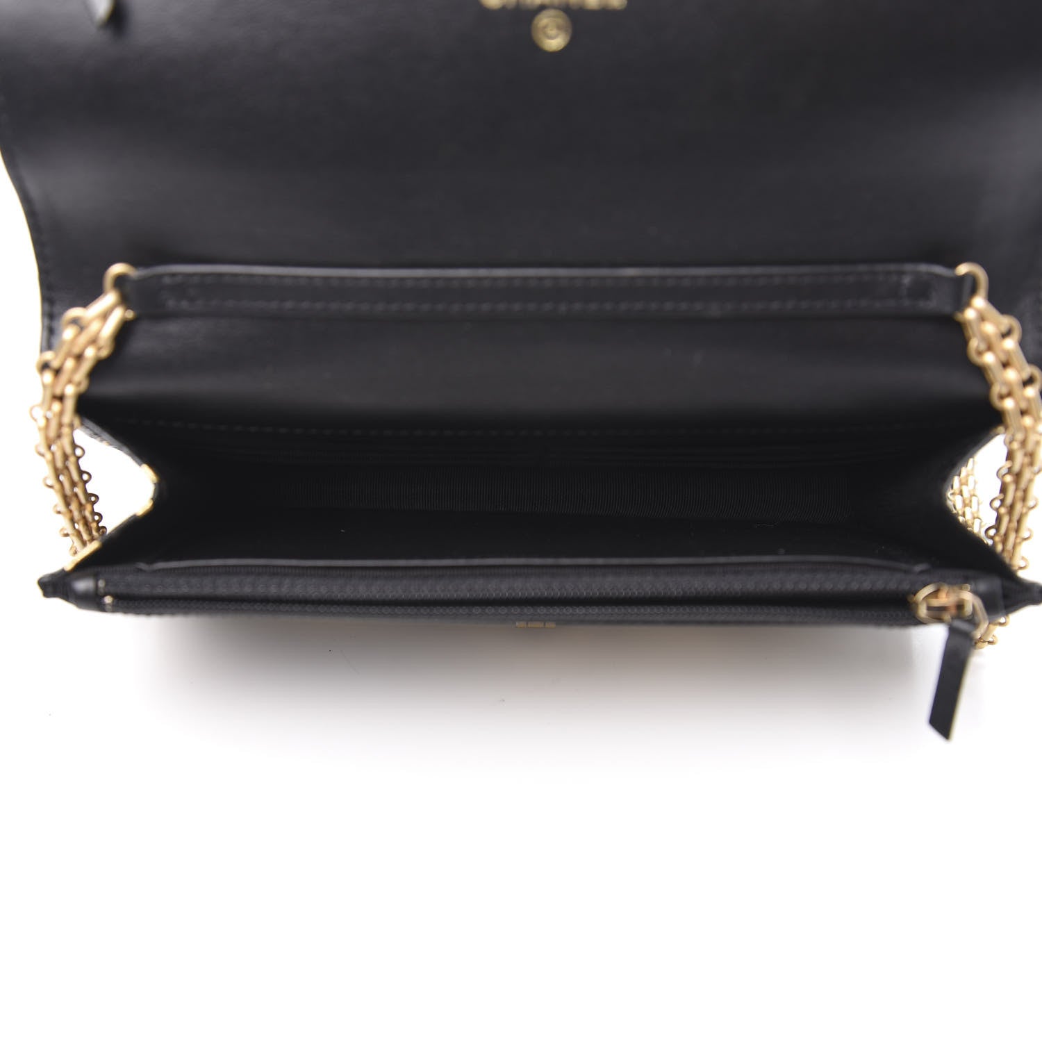 Chanel Calfskin Crocodile Embossed Graffiti 2.55 Cocodile Reissue Wallet On Chain WOC Black Gold 16 of 22