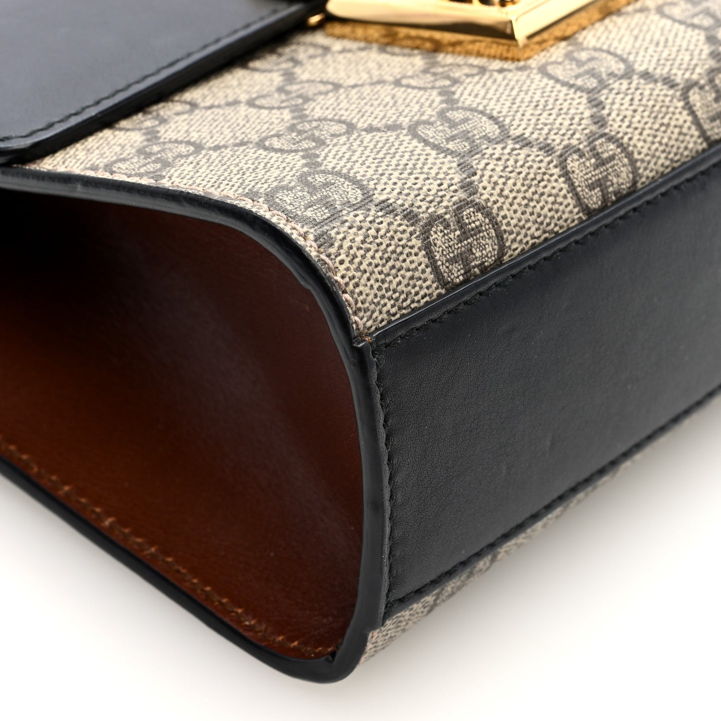 GG Supreme Monogram Calfskin Small Padlock Shoulder Bag Beige Black Cuir