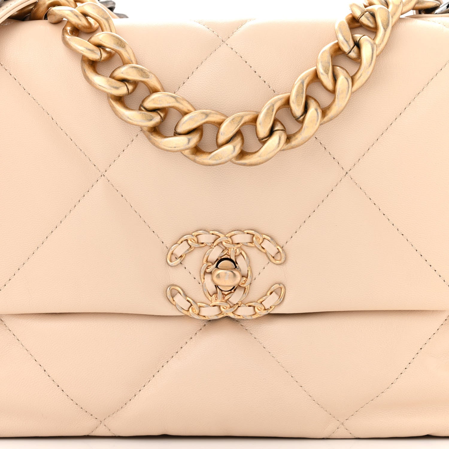 Chanel Goatskin Quilted Large Chanel 19 Flap Beige 8 of 10