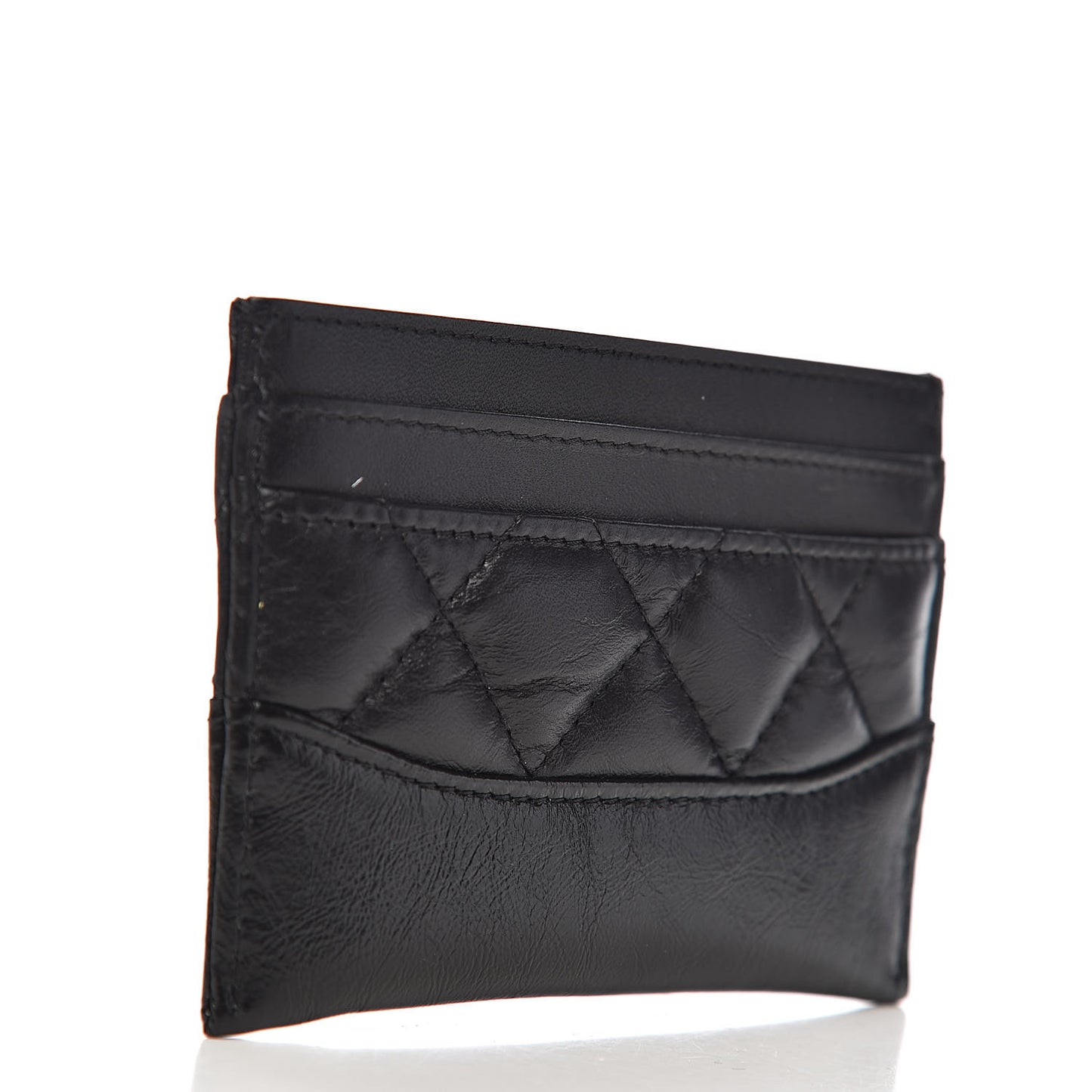 Aged Calfskin Quilted Gabrielle Card Holder Black