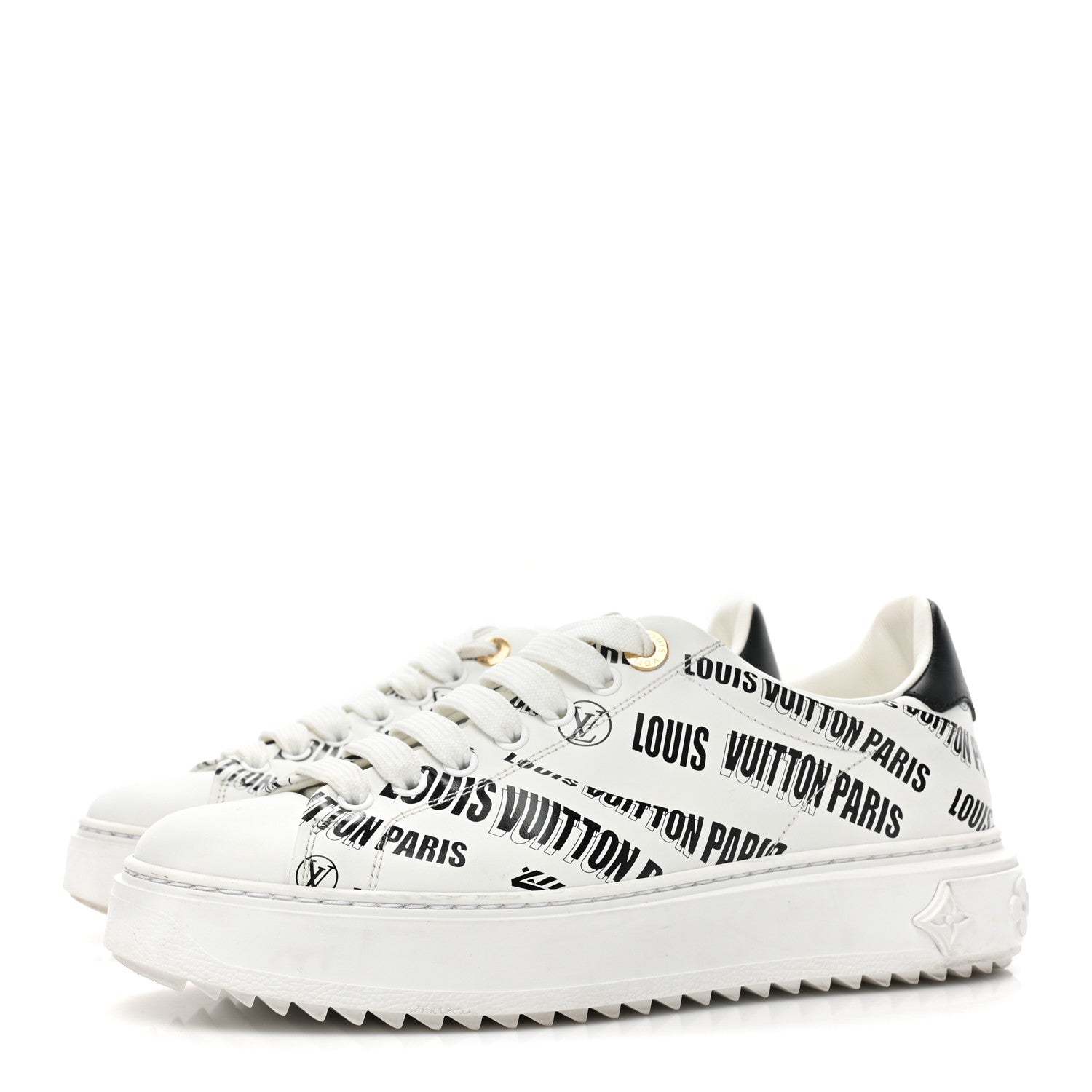 Louis Vuitton Calfskin Printed Time Out Trainer Sneakers 38 White 3 of 11