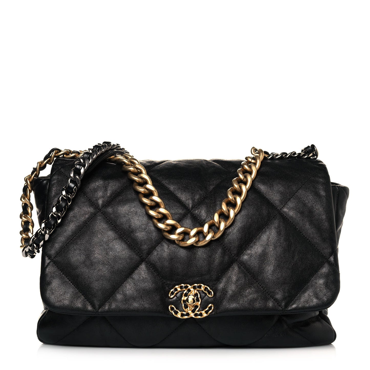 Shiny Goatskin Quilted Maxi Chanel 19 Flap Black