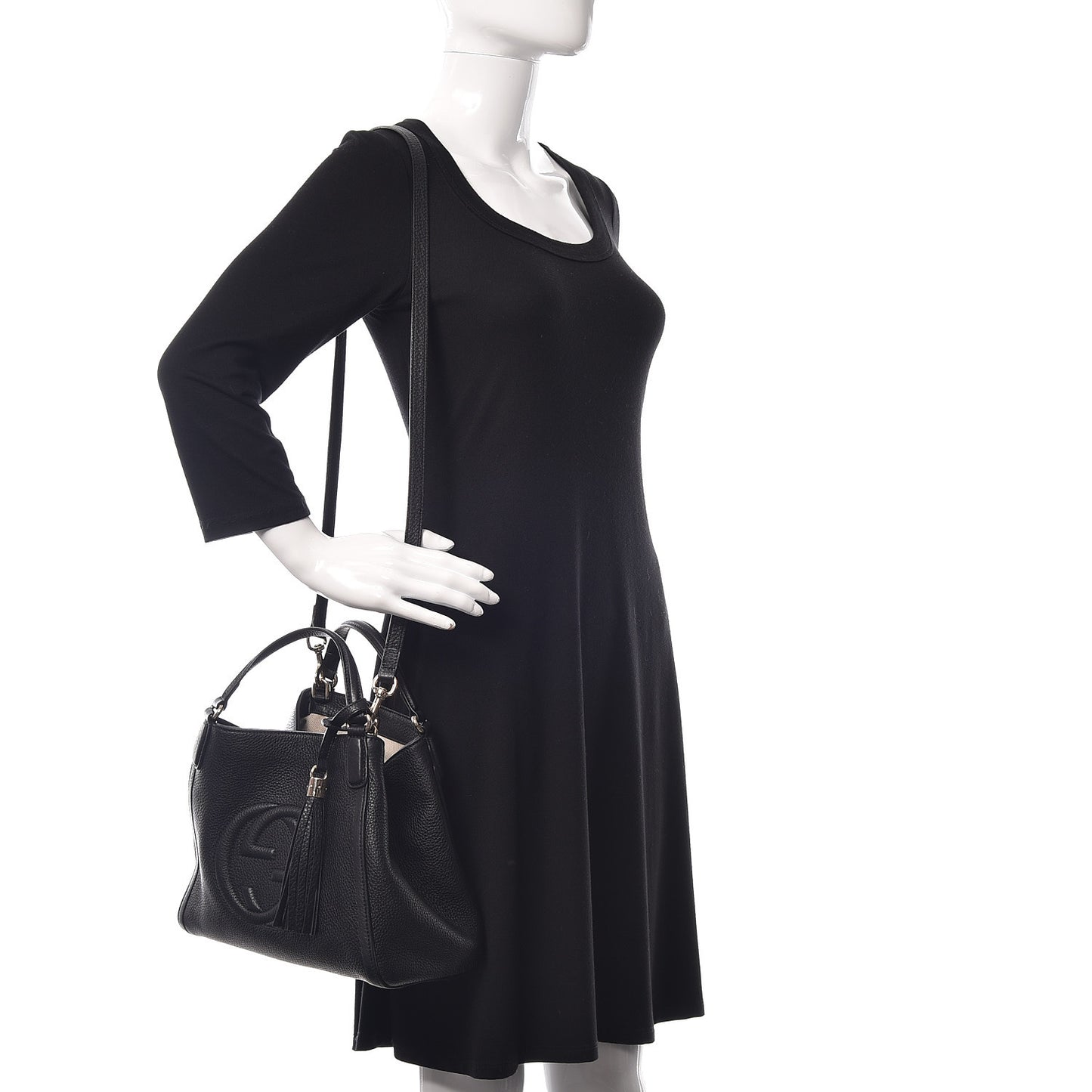 Pebbled Calfskin Large Soho Shoulder Bag Black