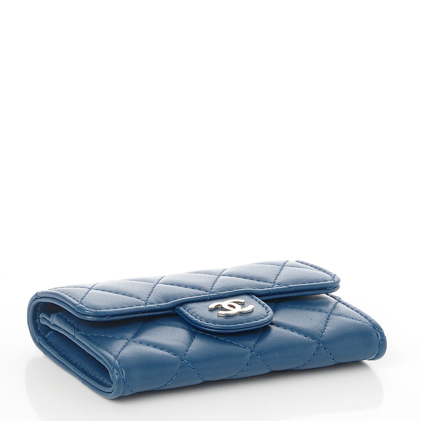 Lambskin Quilted Card Holder Blue